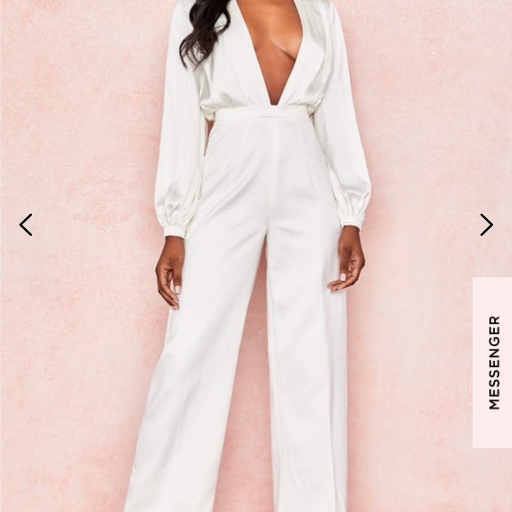 House of CB Sexy White Satin Wide Sleeve Jumpsuit.